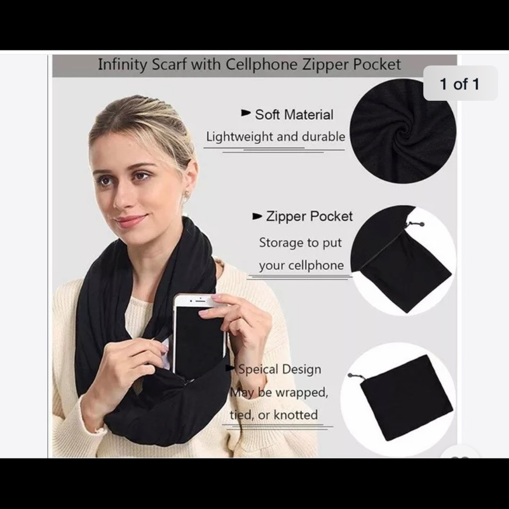 Infinity beyond yoga black scarf soft pocket zip